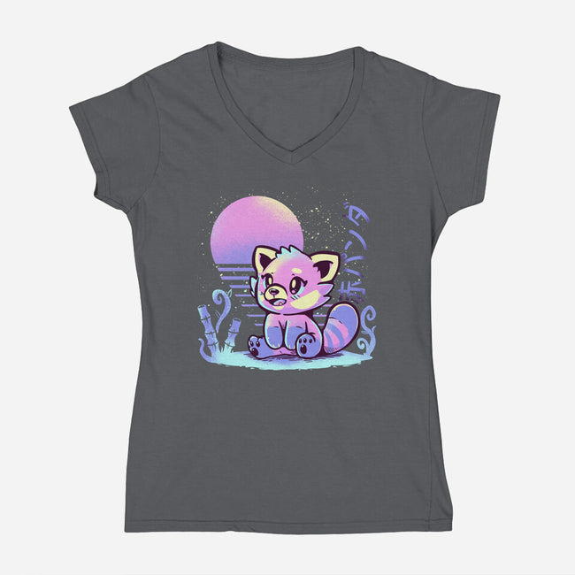 Retrowave Red Panda-womens v-neck tee-TechraNova