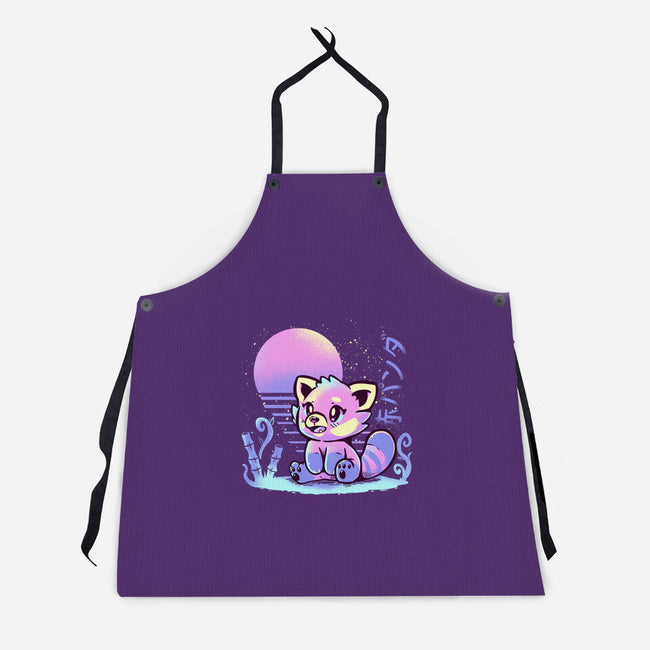 Retrowave Red Panda-unisex kitchen apron-TechraNova