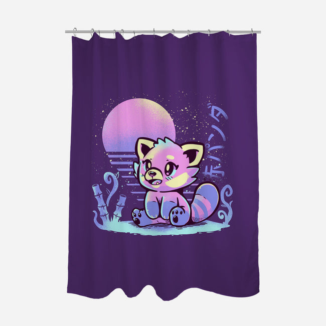 Retrowave Red Panda-none polyester shower curtain-TechraNova