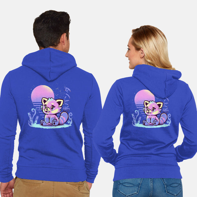 Retrowave Red Panda-unisex zip-up sweatshirt-TechraNova