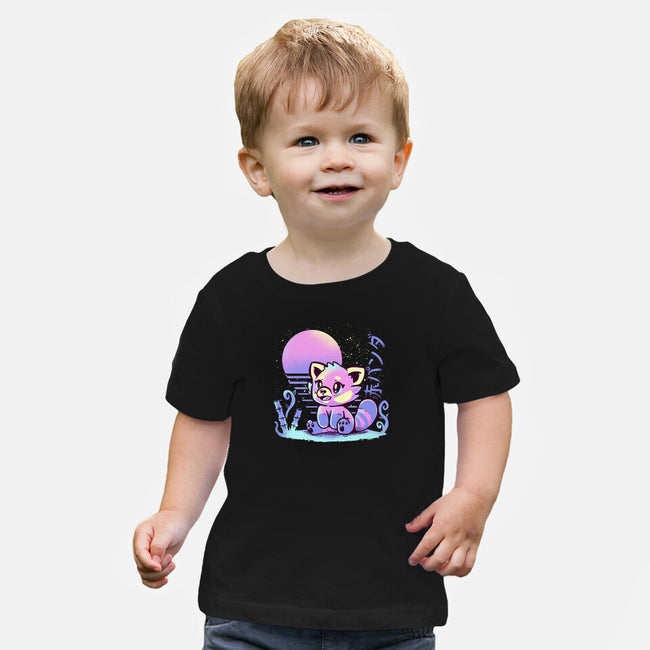 Retrowave Red Panda-baby basic tee-TechraNova