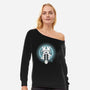 Moonlight Sky Bison-womens off shoulder sweatshirt-Logozaste