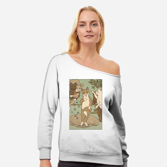 Venus Cat-womens off shoulder sweatshirt-Thiago Correa