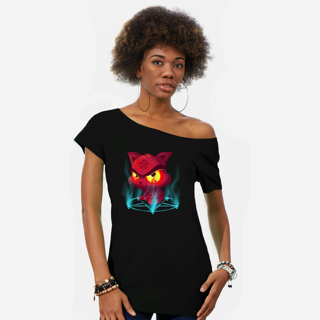 Devil's Cat-womens off shoulder tee-erion_designs