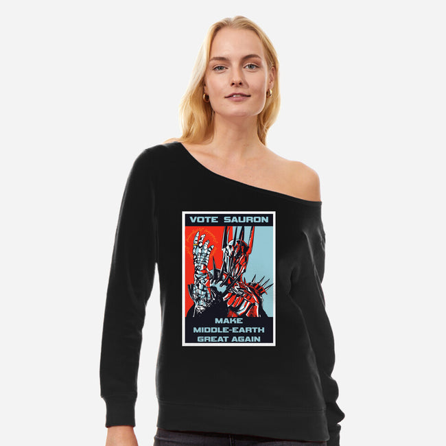 Vote Sauron-womens off shoulder sweatshirt-fanfabio