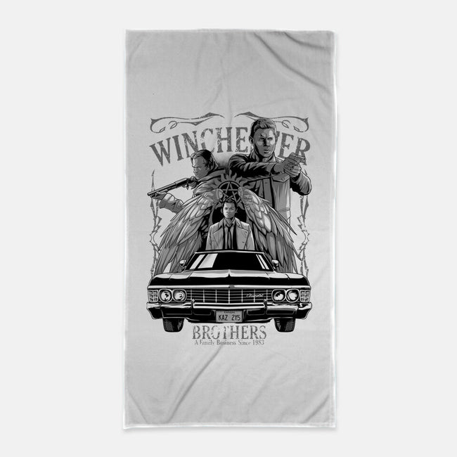 Hunt Between Brothers-none beach towel-Conjura Geek