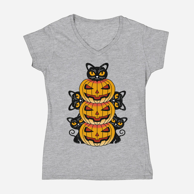 Cats And Pumpkins-womens v-neck tee-Logozaste