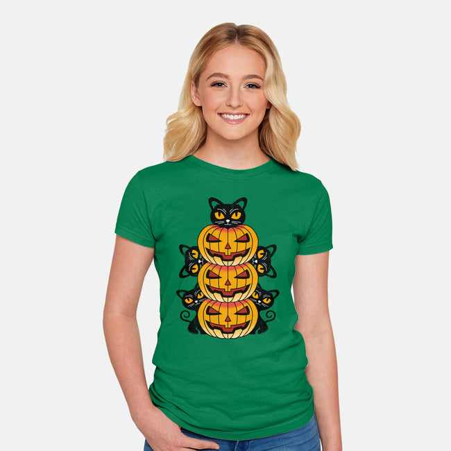 Cats And Pumpkins-womens fitted tee-Logozaste