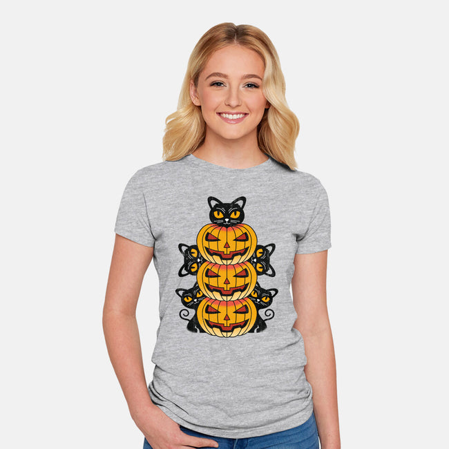 Cats And Pumpkins-womens fitted tee-Logozaste
