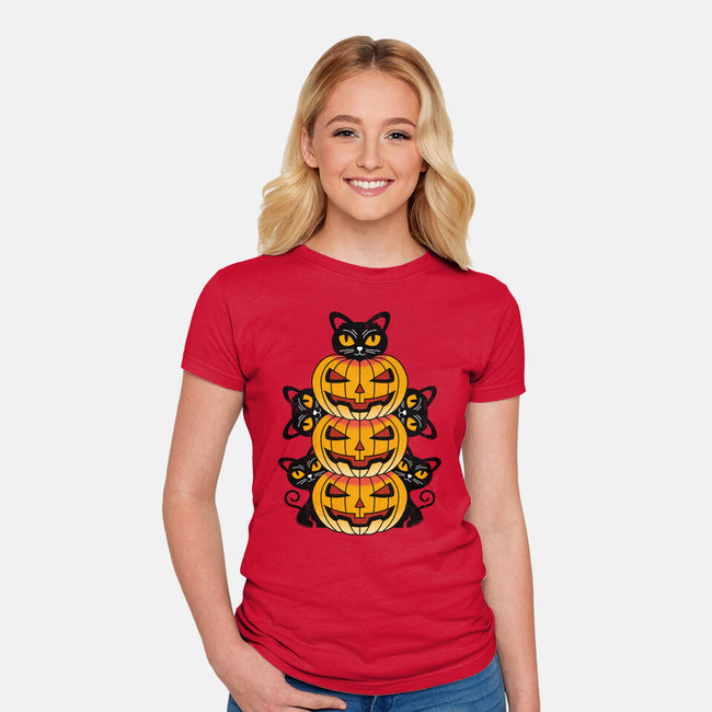 Cats And Pumpkins-womens fitted tee-Logozaste