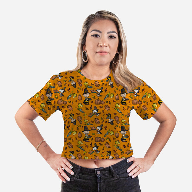 Peanuts Thanksgiving-womens all over print cropped tee-TeeFury