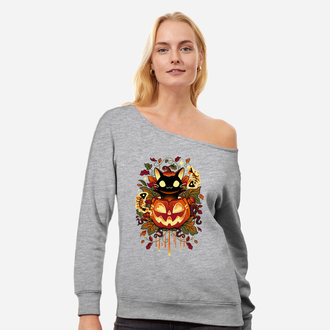 Autumn Tricks-womens off shoulder sweatshirt-Snouleaf