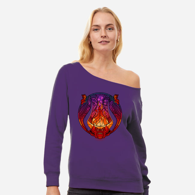 Stained Glass Darkness-womens off shoulder sweatshirt-daobiwan