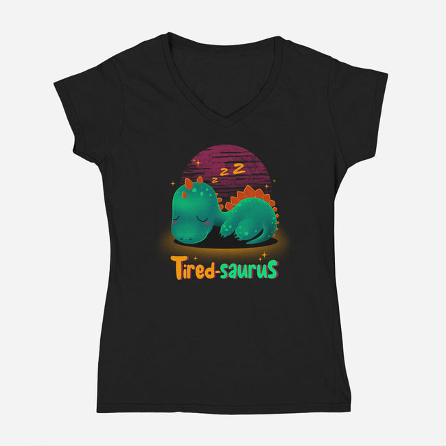 Tired-saurus-womens v-neck tee-erion_designs