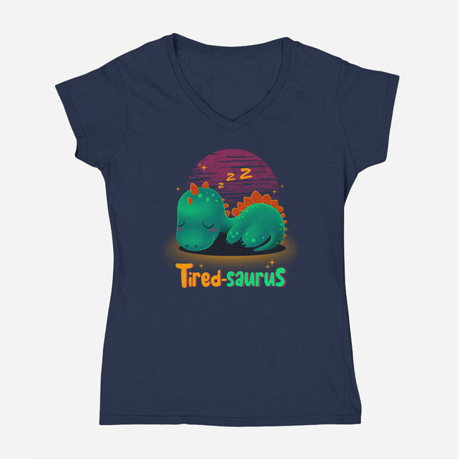 Tired-saurus-womens v-neck tee-erion_designs