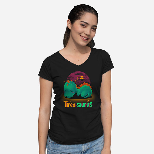 Tired-saurus-womens v-neck tee-erion_designs