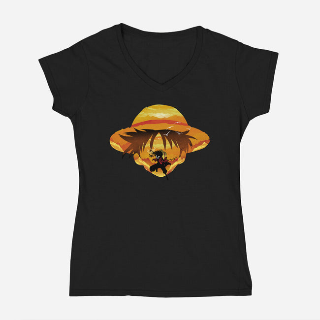 Pirate Head Landscape-womens v-neck tee-dandingeroz
