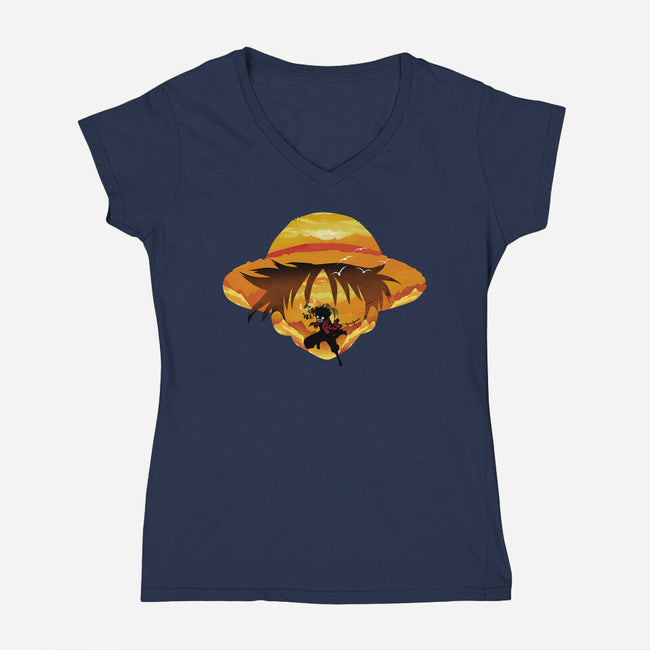 Pirate Head Landscape-womens v-neck tee-dandingeroz