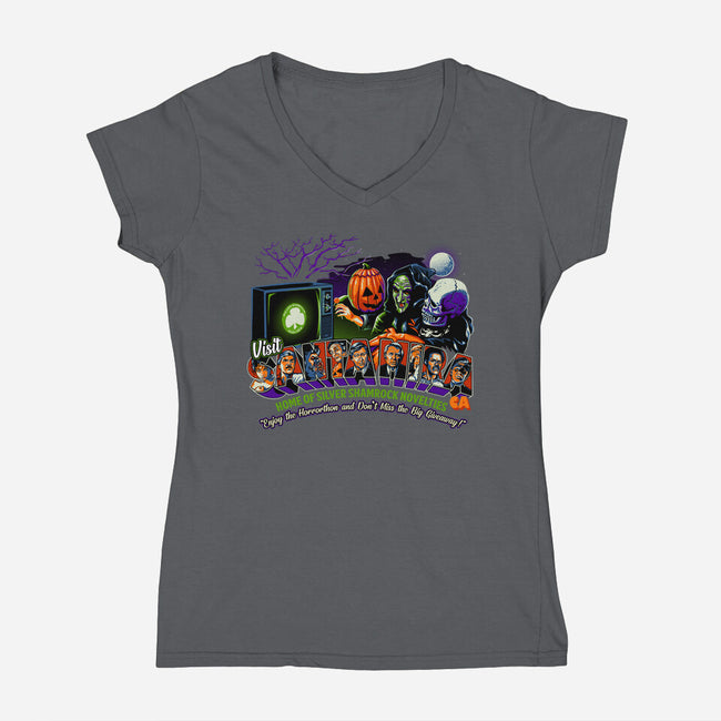 Enjoy The Horrorthon In Santa Mira-womens v-neck tee-goodidearyan