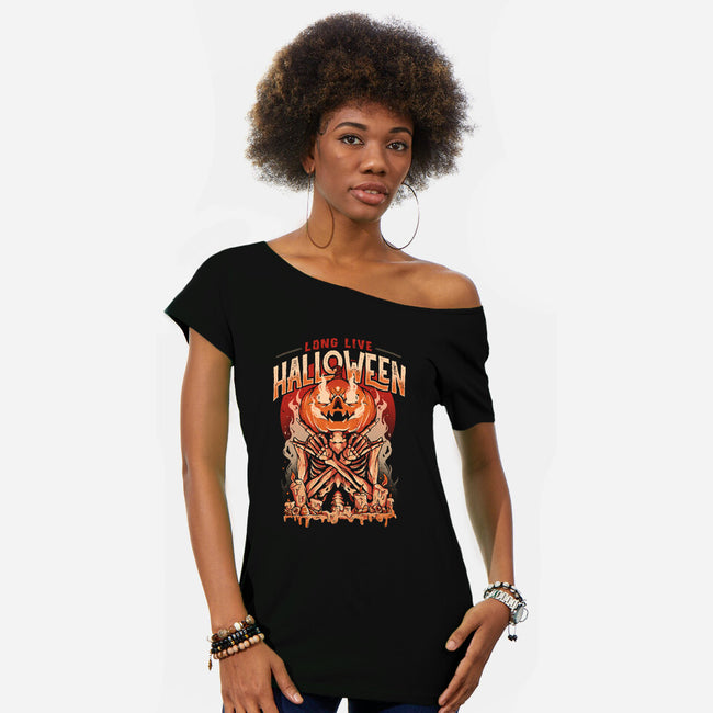 Long Live Halloween-womens off shoulder tee-eduely