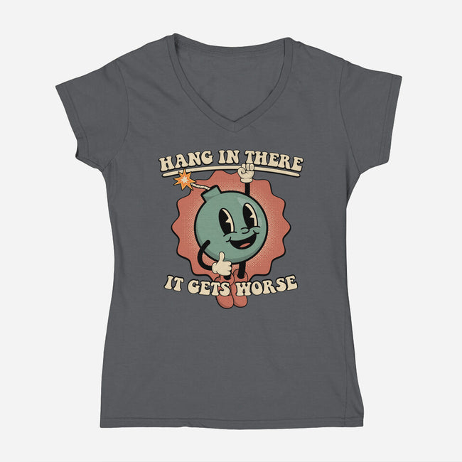 Hang In There-womens v-neck tee-RoboMega