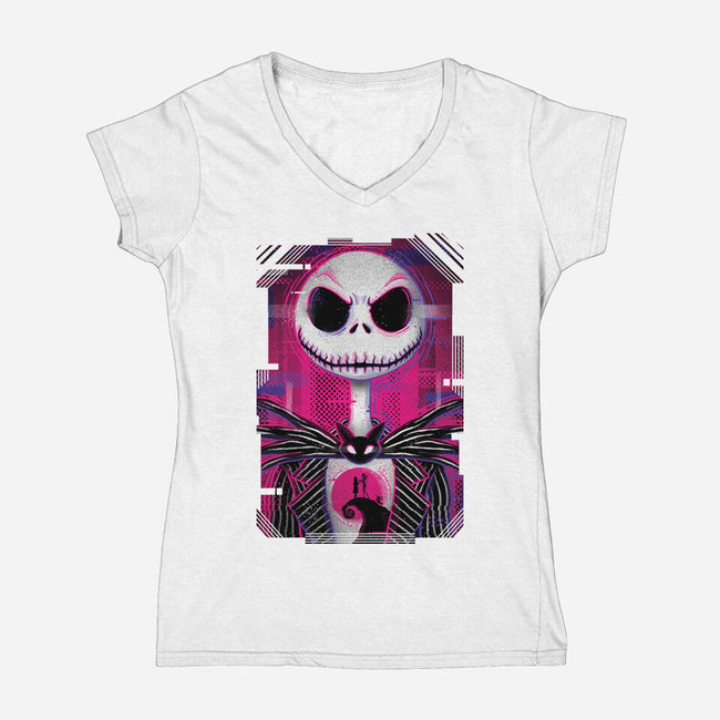 Jack Skellington Glitch-womens v-neck tee-danielmorris1993