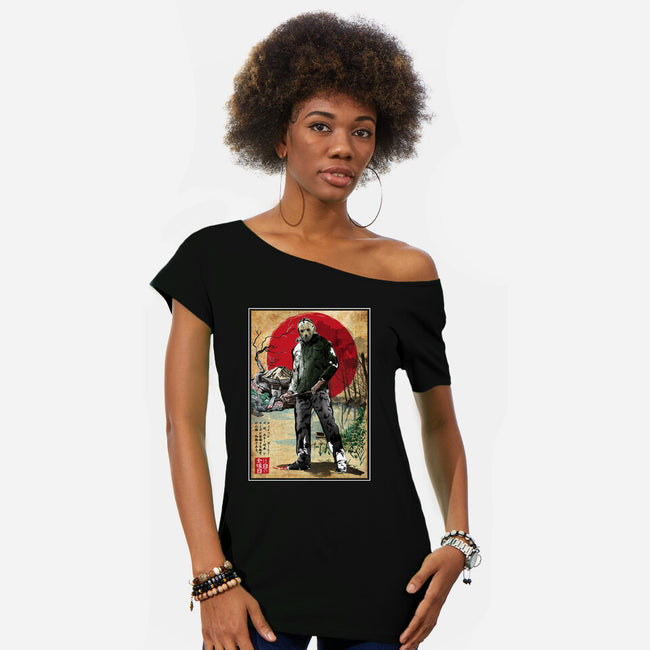 Jason In Japan Woodblock-womens off shoulder tee-DrMonekers