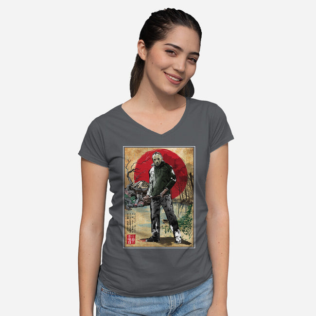 Jason In Japan Woodblock-womens v-neck tee-DrMonekers