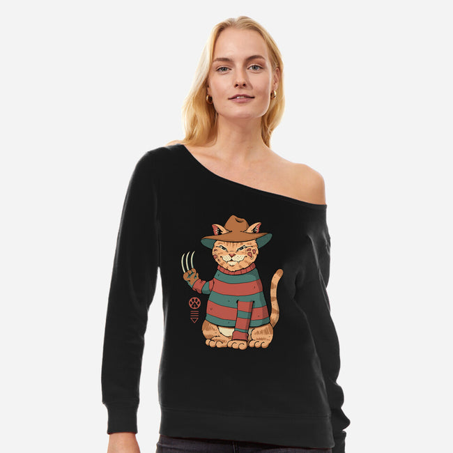 Catana On Elm Street-womens off shoulder sweatshirt-vp021