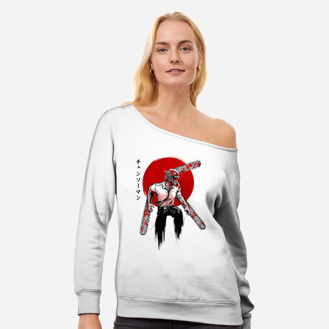 Red Sun Chainsaw-womens off shoulder sweatshirt-ddjvigo