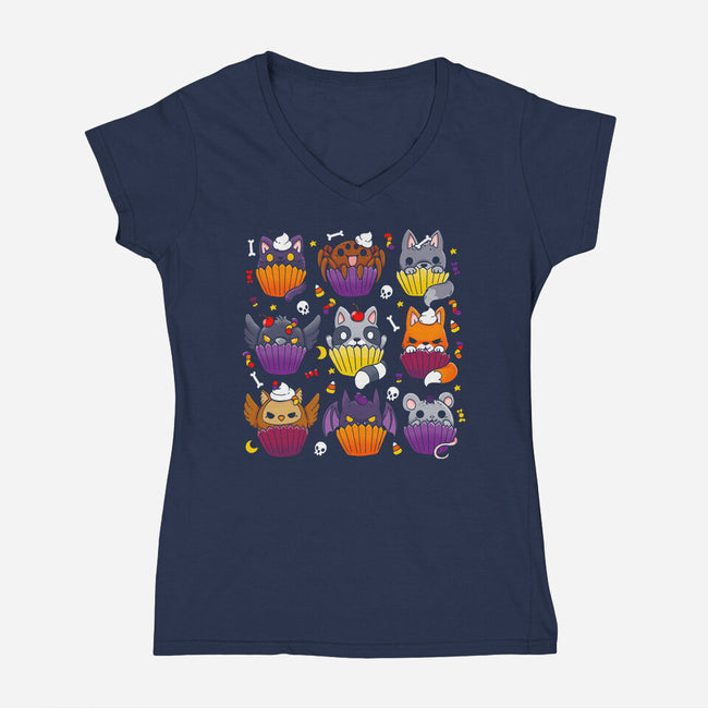 Halloween Muffins-womens v-neck tee-Vallina84