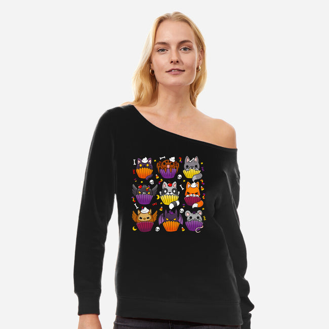 Halloween Muffins-womens off shoulder sweatshirt-Vallina84