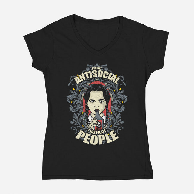 I'm Not Antisocial-womens v-neck tee-turborat14