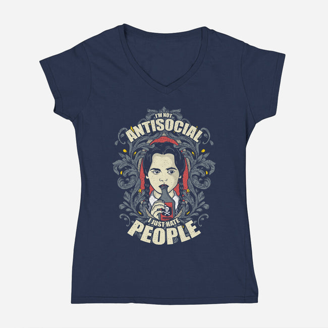 I'm Not Antisocial-womens v-neck tee-turborat14