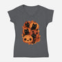 Pumpkins And Black Cats-womens v-neck tee-ricolaa