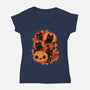 Pumpkins And Black Cats-womens v-neck tee-ricolaa
