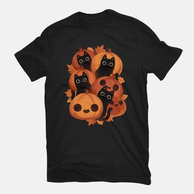 Pumpkins And Black Cats-mens basic tee-ricolaa