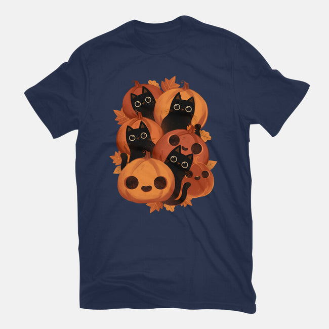 Pumpkins And Black Cats-mens basic tee-ricolaa