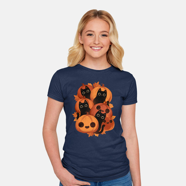 Pumpkins And Black Cats-womens fitted tee-ricolaa