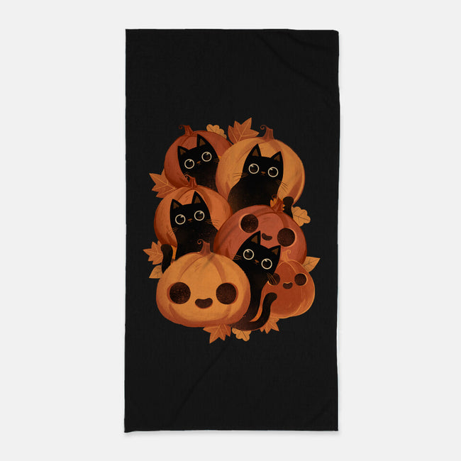 Pumpkins And Black Cats-none beach towel-ricolaa