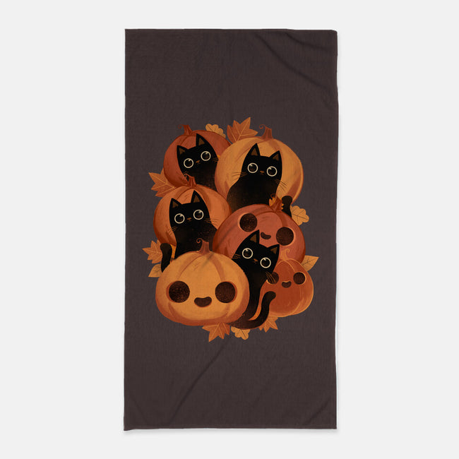 Pumpkins And Black Cats-none beach towel-ricolaa