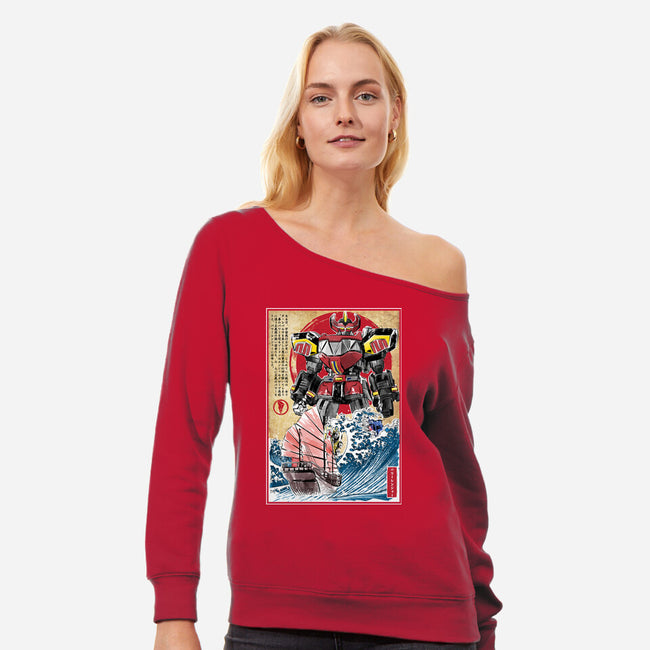 Megazord In Japan-womens off shoulder sweatshirt-DrMonekers