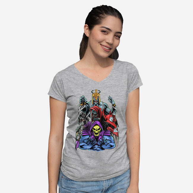 Secular Villains-womens v-neck tee-Conjura Geek