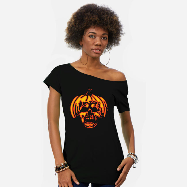 Pumpkin Skull-womens off shoulder tee-dalethesk8er