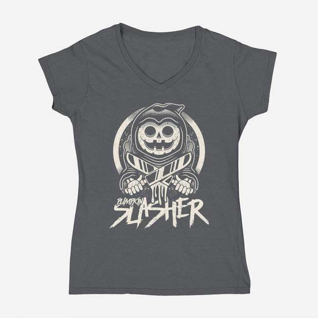 Pumpkin The Slasher-womens v-neck tee-Logozaste