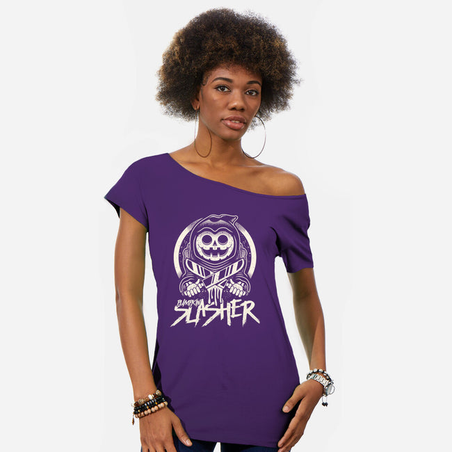 Pumpkin The Slasher-womens off shoulder tee-Logozaste