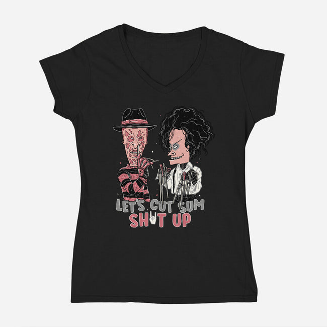 Let's Cut Stuff Up-womens v-neck tee-momma_gorilla