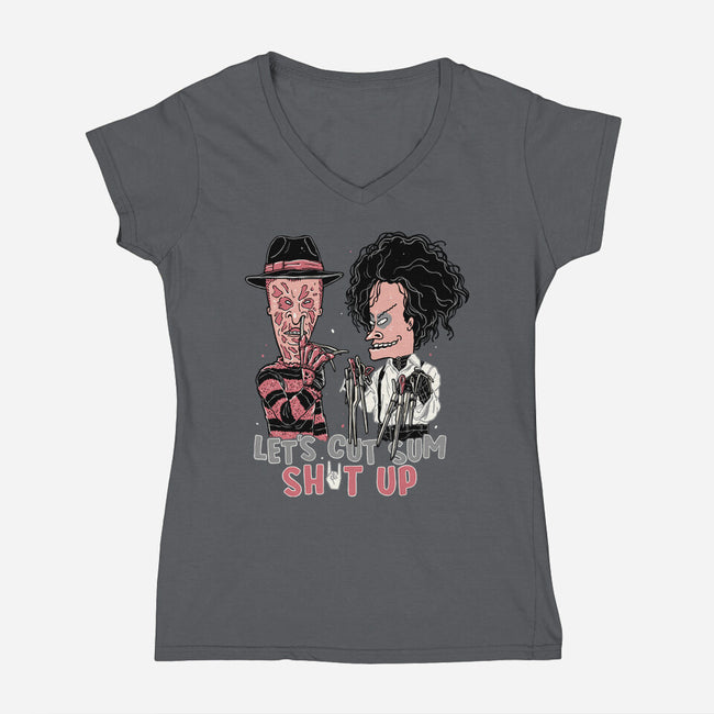 Let's Cut Stuff Up-womens v-neck tee-momma_gorilla