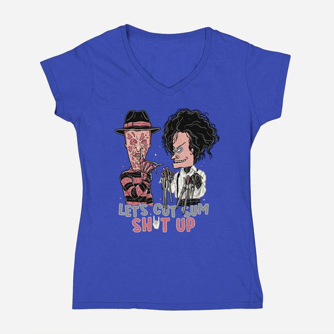 Let's Cut Stuff Up-womens v-neck tee-momma_gorilla