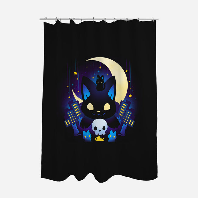 Kittens Midnight City-none polyester shower curtain-Vallina84